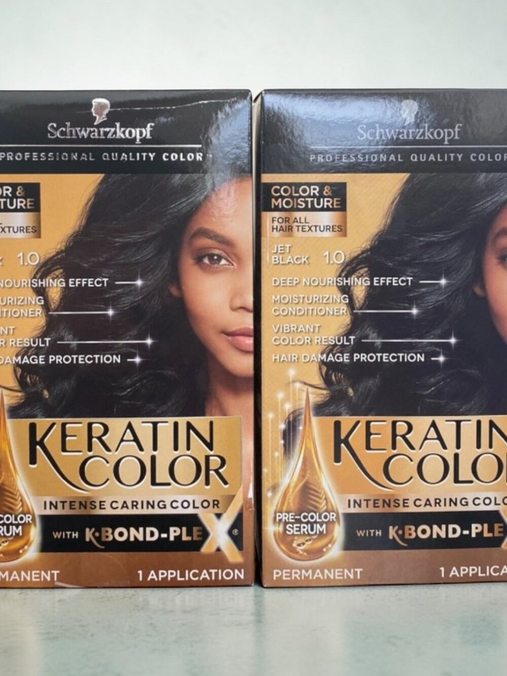 2 Schwarzkopf Keratin Color & Moisture Hair~All Textures Permanent Jet Black #1
